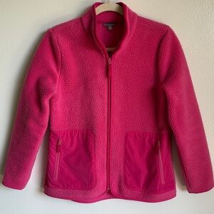 TALBOTS High-Low Cozy Sherpa Jacket Fleece in Vibrant Pink Color Small Petite